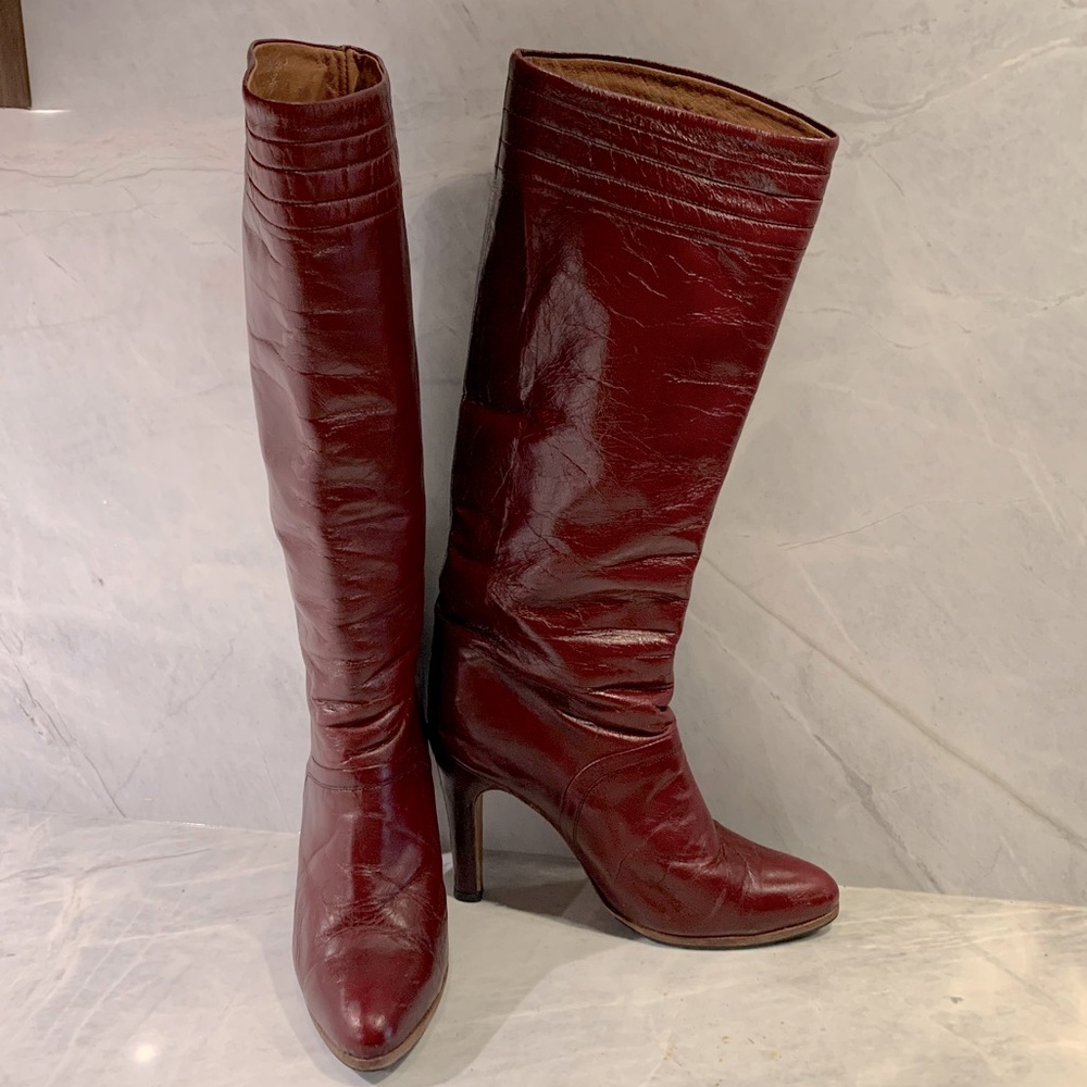 Vintage Charles David merlot high leather boots size 7